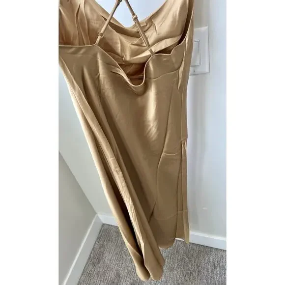 Show Me Your Mumu Verona Cowl Bridesmaid Slip Dress True Gold Luxe NWT$168 XS - Picture 6 of 8
